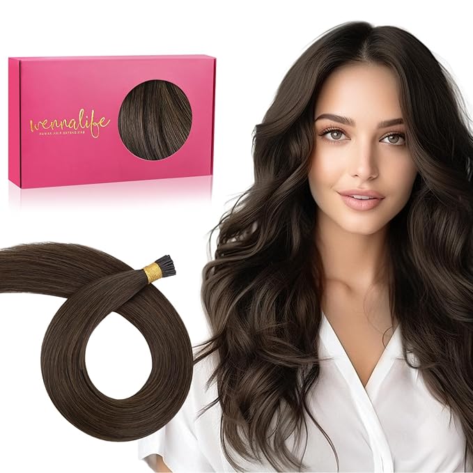 WENNALIFE I Tip Hair Extensions Human Hair, 50g 50s 22 Inch Chocolate Brown Remy Itip Human Hair Extensions Invisible Itips Straight I Tips Fusion Extensions Real Human Hair