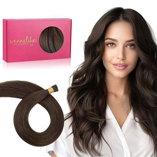 WENNALIFE I Tip Hair Extensions Human Hair, 50g 50s 22 Inch Chocolate Brown Remy Itip Human Hair Extensions Invisible Itips Straight I Tips Fusion Extensions Real Human Hair