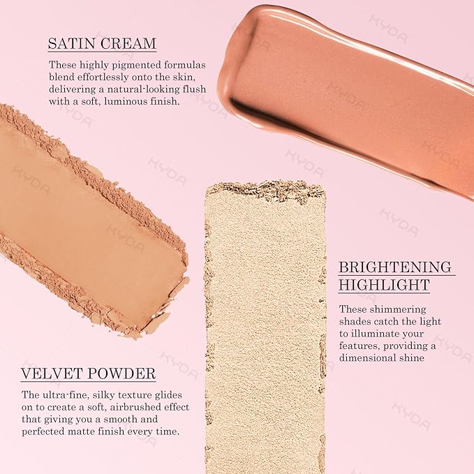 KYDA 3 Colors Blush Palette, All-In-One Face Maleup Palette, Matte Cheek Blusher Makeup, Multi-Finish Shimmery Blusher, Blendable Blush Highlighter Powder,01