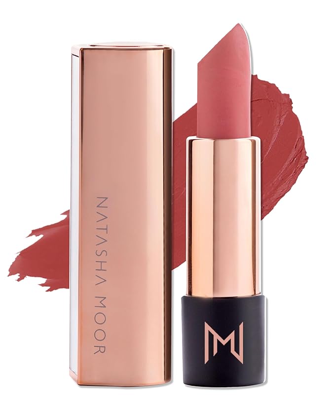 NATASHA MOOR Silk Suede Lipstick: Long-Lasting, Hydrating Semi-Matte Finish - Creamy, Cruelty-Free Formula - Silky Smooth and Highly Pigmented - Mirror for On-the-Go Glamour - SOUL MATE