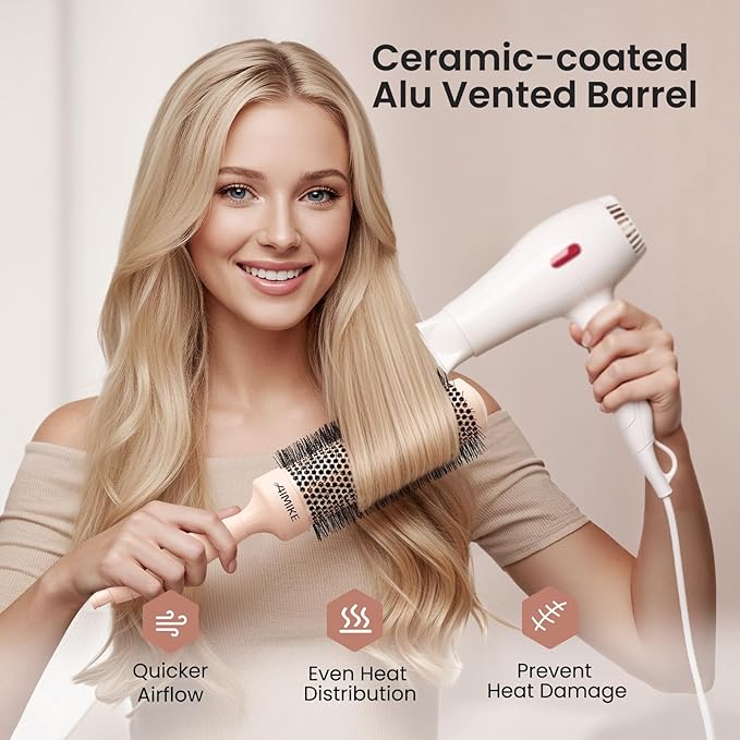 AIMIKE Round Brush for Blow Out, Extra Long Round Hair Brush w/Nano Thermal Ceramic & Ionic Tech, for Blow Drying & Styling, Curling and Shine - Barrel 1.7 inch