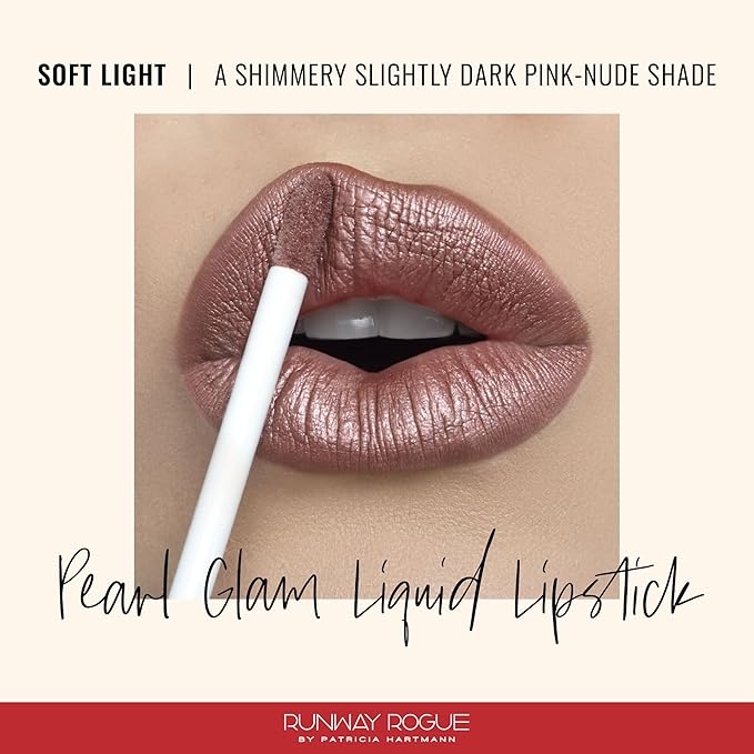 Runway Rogue Pearl Glam Long Wear Shimmer Liquid Lipstick, Metallic Cool-Toned Pink-Nude Lipstick with Silver and Gold Shimmer, ‘Soft Light’