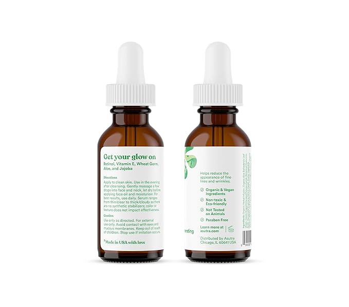 ASUTRA 2.5% Retinol Serum, 1 fl oz (Pack of 2) - Hyaluronic Acid, Vitamin E, Wheat Germ, Aloe, & Jojoba Oil, Plumping Face Serum
