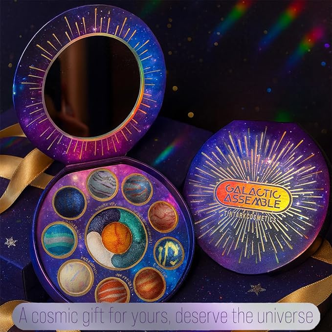 Galactic Assemble Eyeshadow Palette 14 Colors Glitter Shimmer Metallic Eye Shadow Pallet Blue Galaxy Eye Makeup Palettes Create Space-like Eyes Make up Orange Gifts for Women Girls