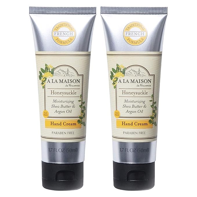 A LA MAISON Moisturizing Cream, Honeysuckle - Uses: Hand, Argan Oil, Pure Shea Butter, Essential Oils, Plant Based, Cruelty-Free, SLS and Paraben Free (1.7 Oz, 2 Pack)