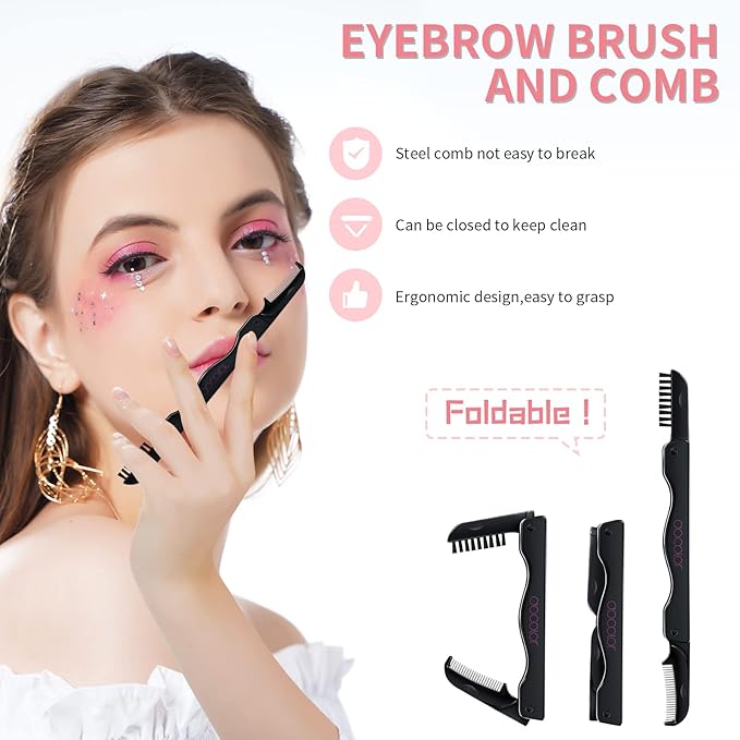Docolor Eyelash Curler Kit, 4 in 1 Lash Curler Kit, eyelash comb eyelash extension tweezers eyebrow brush and comb with 6 Extra Replacement Refill Pads Eyelash Applicator Makeup Tool