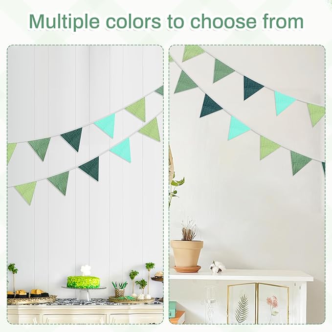 2PCS Pennant Banner Flags, Fabric Bunting Banner Nursery Garland Decor, Baby Shower Garland, Triangle Flags for Baby Boy Room, Playroom, Boho Birthday Party Decor, Each 7.75 ft (Blue Green)