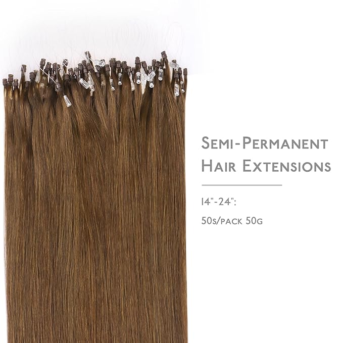 WENNALIFE Microlink Hair Extensions Human Hair, 50g 50s 14 Inch Light Auburn Brown Remy Micro Bead Hair Extensions Real Human Hair Micro Link Micro Loop Micro Ring Hair Extensions Straight Microlinks