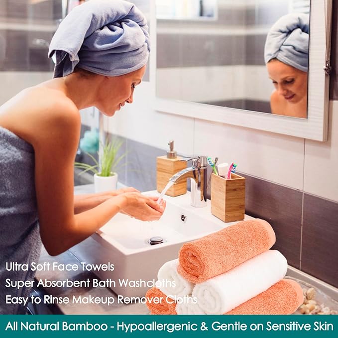 Wash Cloths 6 Pack, Super Soft and Gentle Face Towels on Sensitive Skin, 13x13 inch Large Bath Washcloths for Face and Body, Reusable Makeup Remover Eraser, Easy to Rinse White Facial Cleaning Cloths