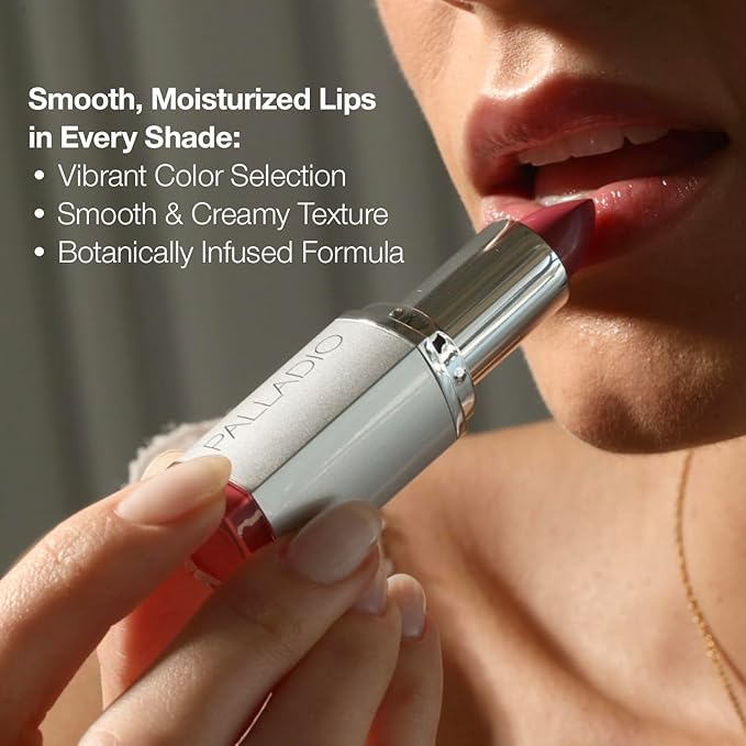 Palladio Herbal Lipstick, Rich Pigmented and Creamy Lip Color, Infused with Safflower, Ginseng, Ginkgo Biloba, Camellia and Aloe, Prevents Lips from Drying, Combats Fine Lines, Surely Pink