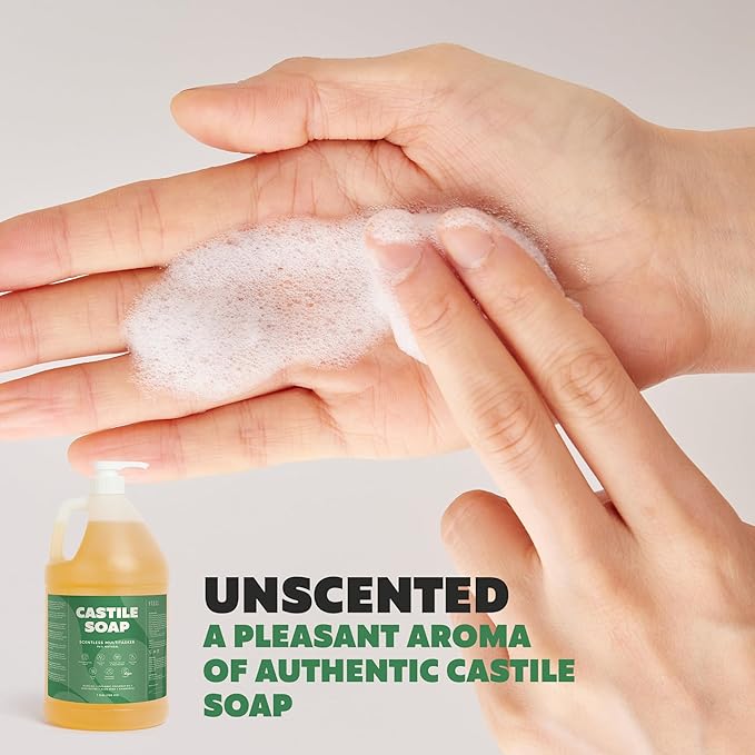 Unscented Castile Soap, Made in Greece, No Palm Oil, Vegan, Pure Organic Castile Soap Liquid - 1 Gallon Multipurpose - Perfect for Body, Bath, Home or Laundry, Professional Pump Included
