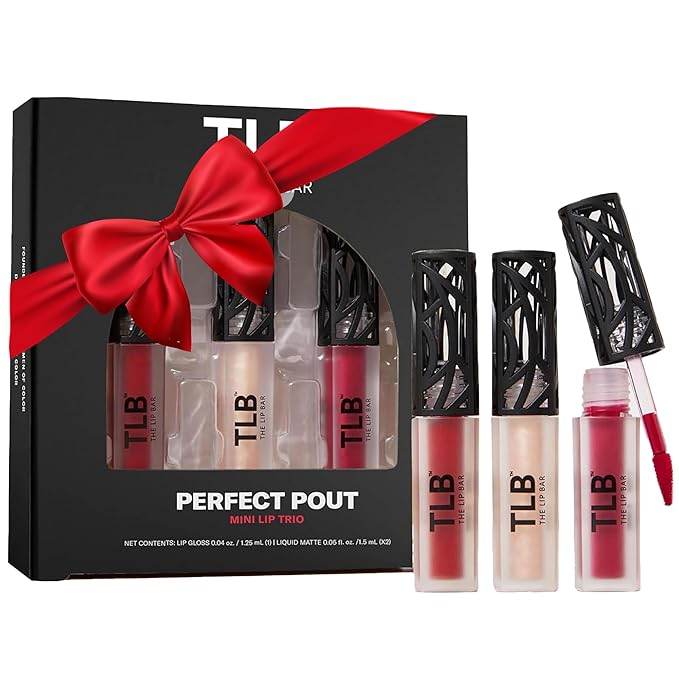 The Lip Bar - Perfect Pout Mini Lip Trio Gift Set (3 Products) - Nonstop Liquid Matte Lipstick & Non-Sticky Lip Gloss - Travel Size - Gift Box - Vegan, Gluten Free, Cruelty Free - Makeup & Cosmetics
