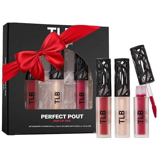 The Lip Bar - Perfect Pout Mini Lip Trio Gift Set (3 Products) - Nonstop Liquid Matte Lipstick & Non-Sticky Lip Gloss - Travel Size - Gift Box - Vegan, Gluten Free, Cruelty Free - Makeup & Cosmetics