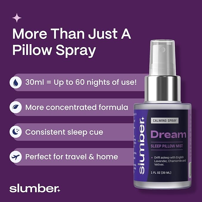 Slumber Dream Sleep Pillow Spray with Pure Essential Oils of Lavender, Chamomile, and Vetiver, Spa Aromatherapy Mist for Luxury Bedtime Relaxation Routine, Plant Based Natural Spray, 30 ML