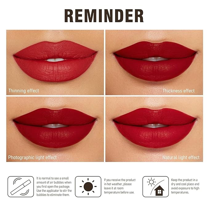 MAKI YIKA 2Pcs Matte Liquid Lipstick Set Dark Red Nude Lipstick Long Lasting Smudgeproof Transfer Proof Lip Makeup, DarkRed/LatteNude