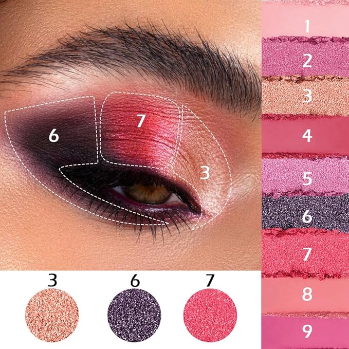 Matte Shimmer Light Deep Pink Eye Shadow Palette Makeup,Eyeshadow Long Lasting Waterproof Cruelty-Free , 9 Blendable Shades in Smooth Finishes with Gorgeous Pearls for Girls (red buttery fly)