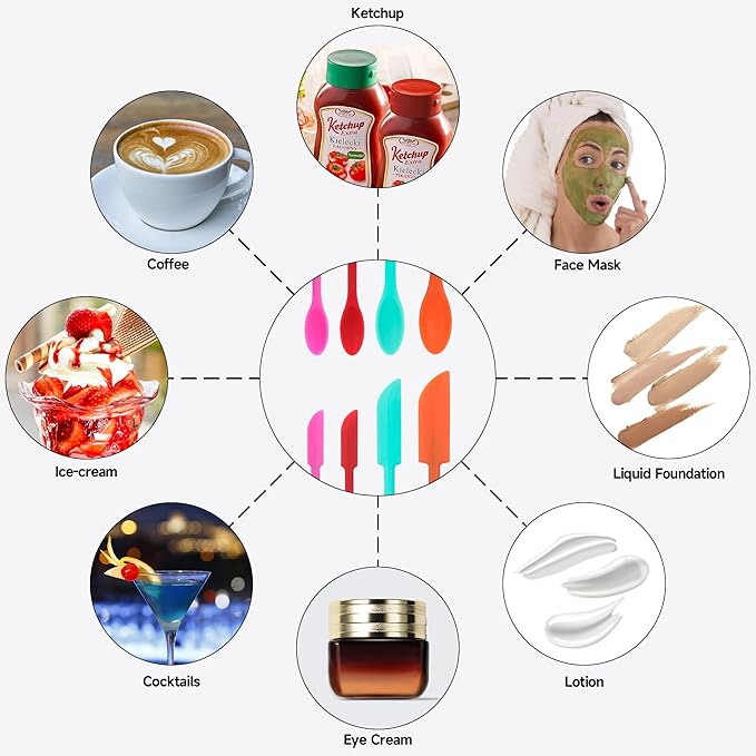 Mini Spatula Silicone Spatula Set - 4pcs Small Makeup Scrapers for Cosmetics, Reusable Beauty Tiny Tools, Thin Jar Scraper, Get the Last of the Makeup Out of the Bottle(Multicolor)