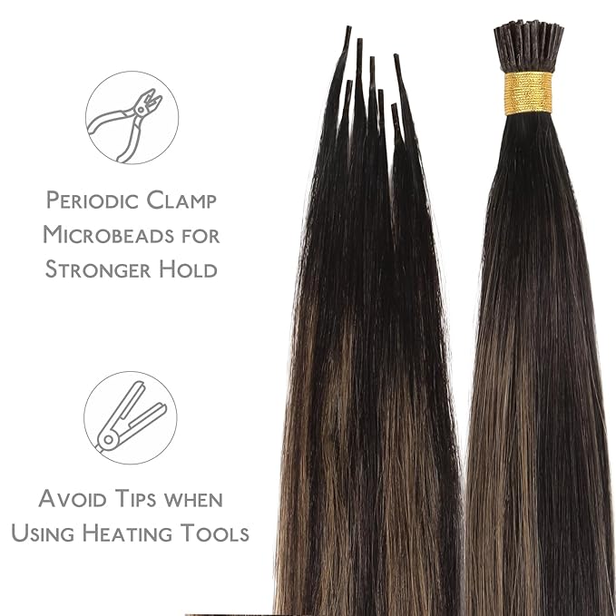 WENNALIFE I Tip Hair Extensions Real Human Hair, 100g 100s 24 Inch Balayage Dark Brown Mixed Chestnut Brown Remy Itip Human Hair Extensions Invisible Itips Straight I Tips Cold Fusion Extensions
