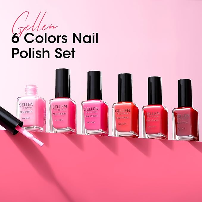 GELLEN Red Pink Nail Polish, Quick Air Dry Natural Traditional Regular Nail Polish Bright Red Hot Pink Set for Acrylic Natural Nails Home Salon, Non Gel, No UV, Chip Resistant, Hema Free, Non-toxic