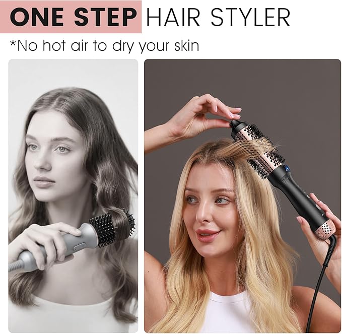 Zavarea Thermal Brush, 1.5 Inch Heated Round Brush for Blowout Look, Hot Styler with 800M Negative Ions & Ceramic for Less Damage & Frizz, Boosts Shine & Easy to Use, Dual Voltage, Elegant Black