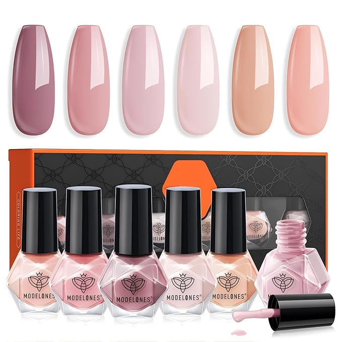 modelones Nail Polish Set 6 Colors Neutral Nude Pink Fall Winter Quick Dry Mini Finger Bulk Manicure Kit Diy Nail Art Home Salon Gifts For Women Girls