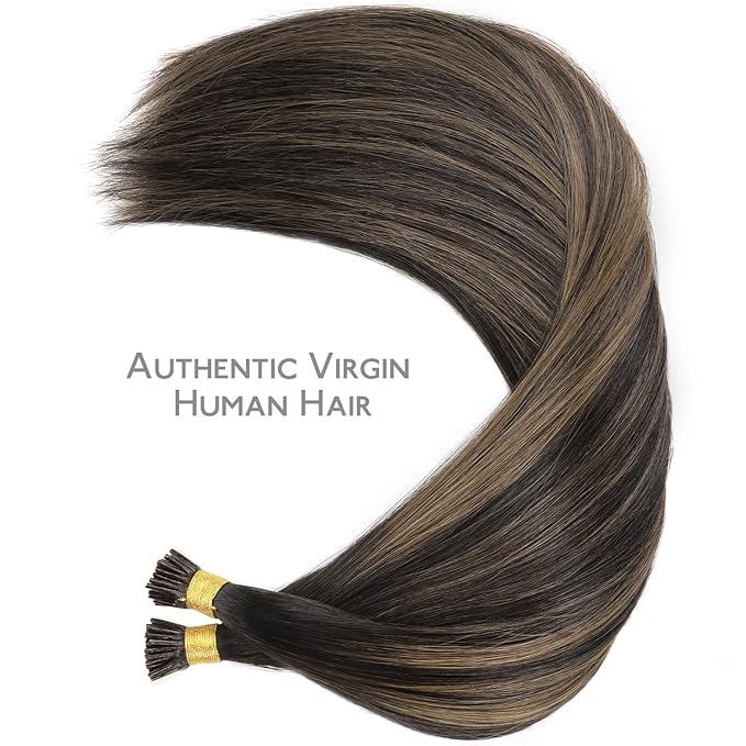 WENNALIFE I Tip Hair Extensions Real Human Hair, 100g 100s 22 Inch Balayage Dark Brown Mixed Chestnut Brown Remy Itip Human Hair Extensions Invisible Itips Straight I Tips Cold Fusion Extensions