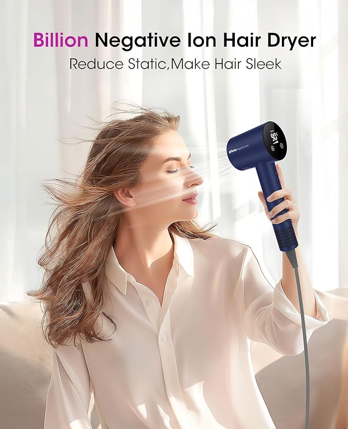 Travel Hair Dryer, 110000 RPM Professional High-Speed,Negative Ionic Care Hair Dryer with Smart Temperature Control for Fast Drying, Low Noise Thermo-Control Hair Dryer-RK201