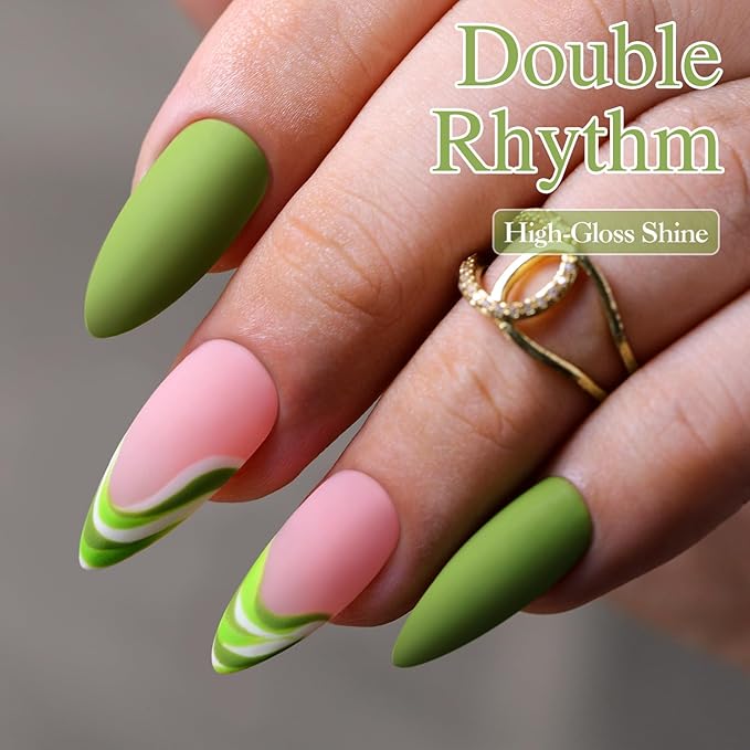 Double Rhythm 15ML Gel Polish Pure Sheer Same Color Same Bottle Soak Off Gel Polish Art Manicure Salon DIY at Home for Women (Green-A1244)
