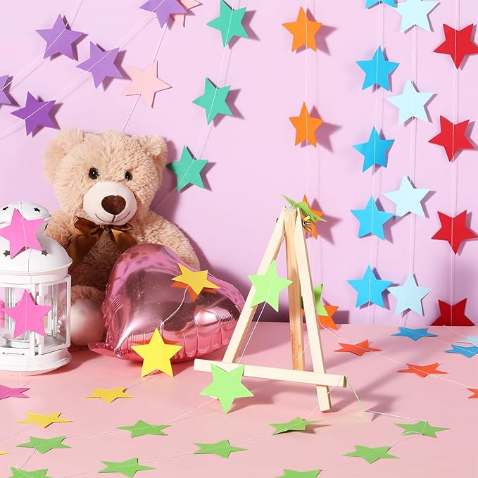 Patelai Glitter Star Garland Banner New Years Decor 130 Feet Star Hanging Banner Twinkle Backdrop for Birthday Classroom Wedding Halloween Christmas Party Supplies(Rainbow)