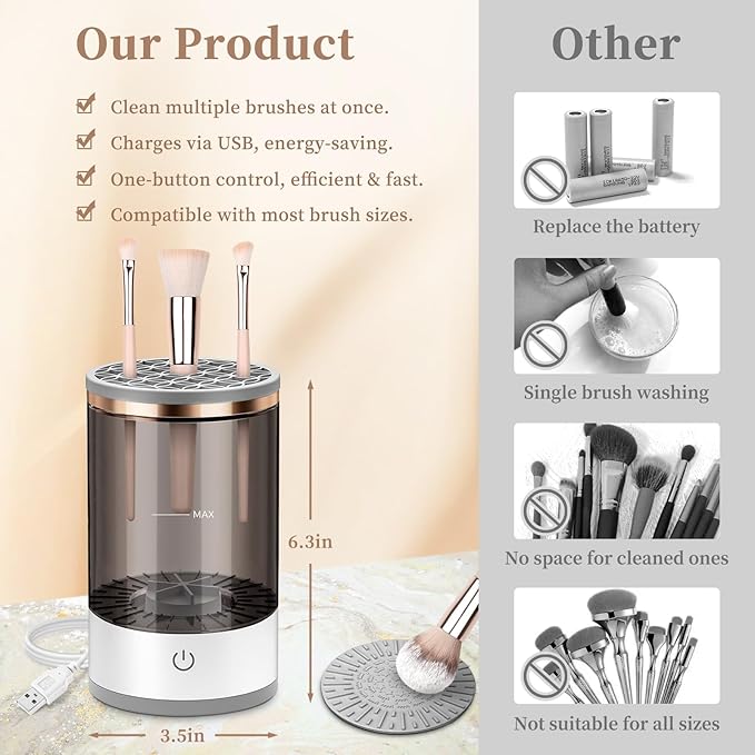 GKZ Electric Brush Cleaner Machine, High Speed Fast Cleaning Plug-in Power Brush Cleaner Ideal for Makeup Brushes & Sponges – Perfect for Home & Professional Use - Purple