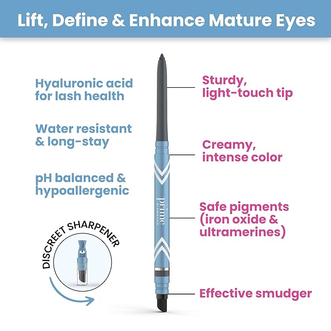 PRIME PROMETICS PrimeEyes Glide Eyeliner for Mature Women – Waterproof, Long-Stay and Mess-Proof – Gel Creme Texture, Discreet Sharpener and Effective Smudger (Copper Metallic)