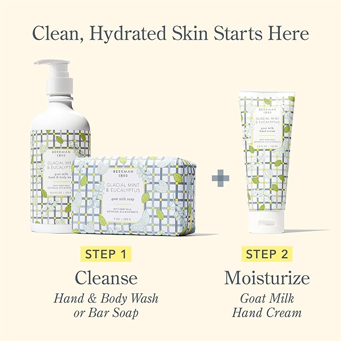 Beekman 1802 Glacial Mint & Eucalyptus Hand Cream - 3.4 oz - Scented - Nourishes, Hydrates & Repairs - With Goat Milk, Shea Butter & Glycerin - Non-Greasy - No Irritation - Good for Sensitive Skin