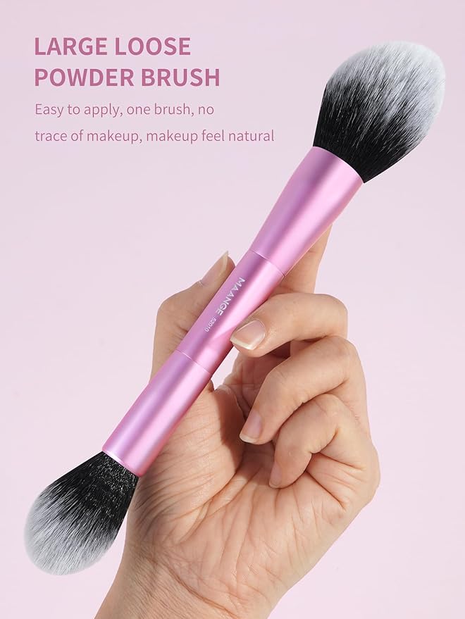 MAANGE 4 PCS Foundation Makeup Brush Set Double-ended Kabuki Brush Contour Brush for Liquid Powder Concealer Cream Cosmetics Blending Blush Face Makeup Tools Kit (Pink)