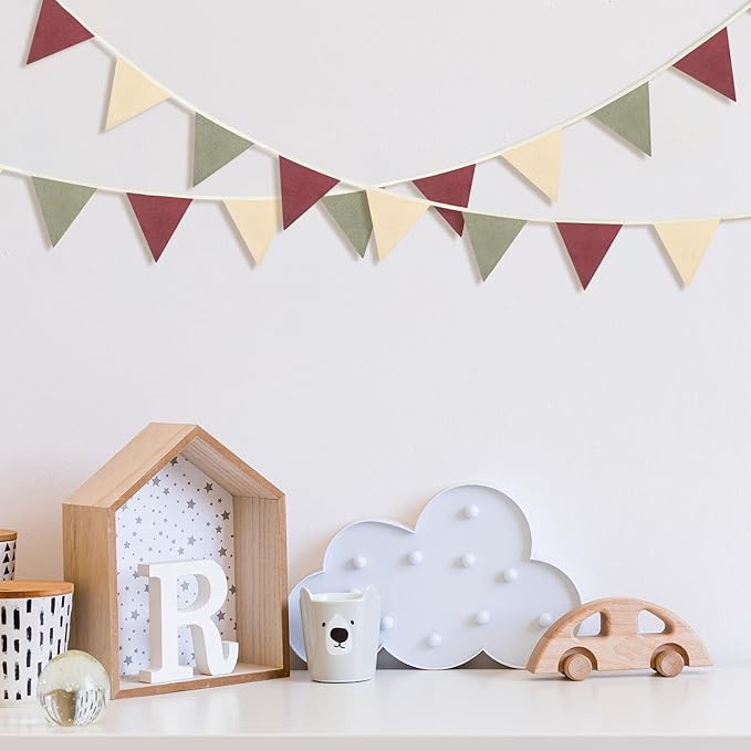VitalCozy 17 ft Pennant Banner Flags, 2 Pcs Nursery Garland Triangle Bunting Flag Double Side Baby Banner for Boho Decor Baby Shower Birthday Wedding Party Event, Each 8.5 ft(Rustic Colors)