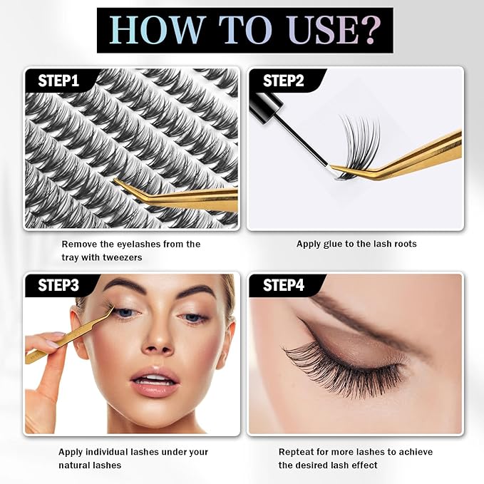 400 Pcs Lash Clusters, Individual Lashes, 80D/100D Mixed Individual Lash Extensions, Soft Lightweight Reusable DIY Eyelash Extensions, Thickness 0.07mm C Curl False Eyelashes (10-16mm Mix)