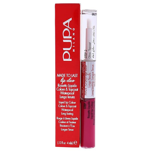 PUPA Milano Made To Last Lip Duo - Smudge-Proof Lip Color And Gloss - Highly Pigmented Shades - One Swipe Color Payoff - Gives Unrivaled Glassy Effect - Long Lasting - 004 Geranium Fuchsia - 0.13 Oz