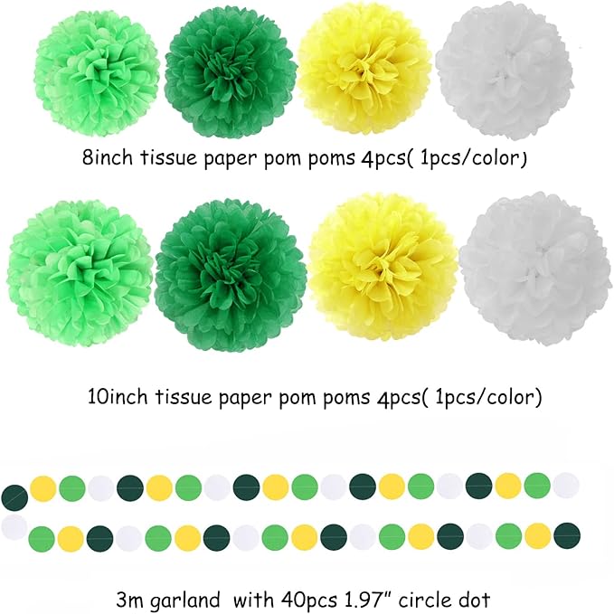 Yellow Green White Party Decorations - 30pcs Tissue Pom Poms Streamers,Spring Summer Wedding Engagement Tassel Garland Banner,Graduation Birthday Baby Bridal Shower Decor Ouruola