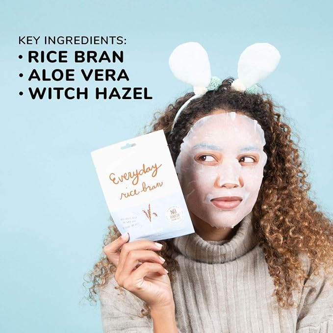FACETORY K Beauty Face Mask Skin Care - Everyday RICE BRAN Soothing Sheet Mask | Plant-Based Rice Face Mask (5 Pack)