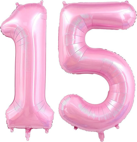 Pastel Pink 15 Balloon Number,40 Inch Light Pink 15 Balloons Large Helium Foil Mylar Number 15 Balloon for Birthday Party Anniversary Decorations