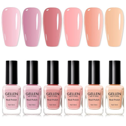 GELLEN Nude Nail Polish, Quick Air Dry Natural Traditional Regular Nail Polish 6 Colors Neutral Set for Acrylic Natural Nails Home Salon All Season, Chip Resistant, Not UV Gel, Hema Free, Non-toxic
