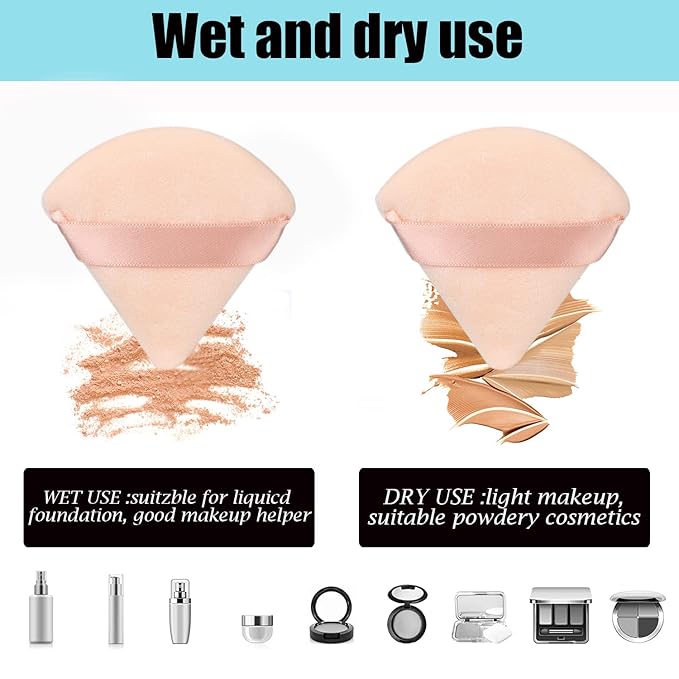 8 Pcs Cotton Powder Puff Face,JASSINS Triangle super soft Both dry and wet Makeup Setting Puff,For Concealer/Loose Powder/Body Powder/Foundation/Blush Makeup Sponge Set (Nude)