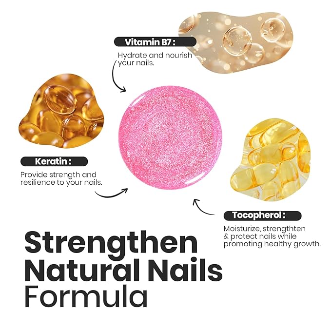 Beetles Glitter Nail Polish Set, 6 Colors Pink Nail Polish Kit Shimmer Gold Nude Jelly Pink Reverie Quick Dry Fingernail Polish Gifts for Women Salon DIY Manicure Kit