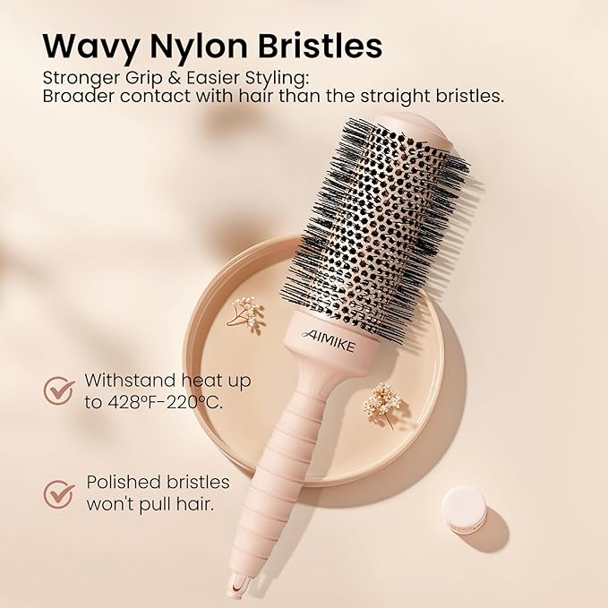 AIMIKE Round Brush for Blow Out, Medium Round Hair Brush w/Nano Ion Thermal Ceramic Tech, Professional RoundBrush for Blow Drying & Styling, Maximum Volume and Shine, Barrel 1.7 inch