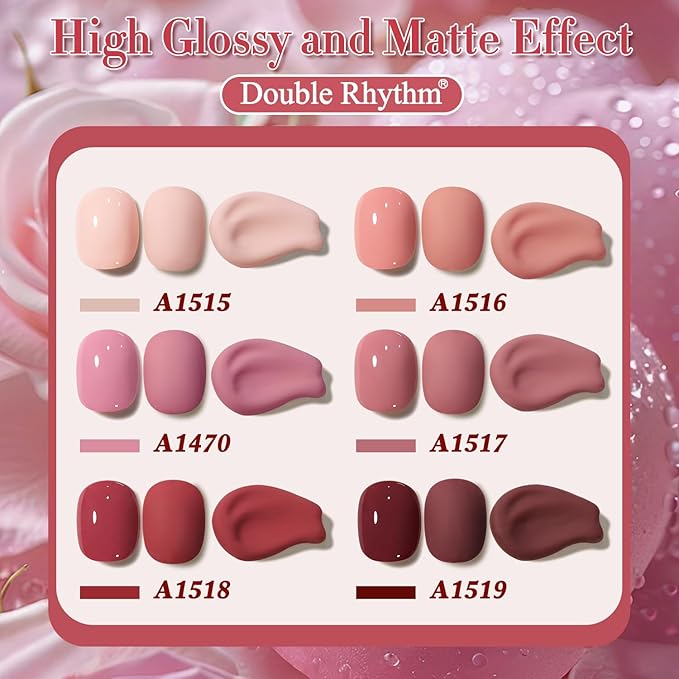 Double Rhythm 6 Pcs 15 ML Gel Polish Set Same Color Same Bottle Soak Off Gel Polish Kit Nail Art Manicure Salon DIY at Home for Women (Burgundy Red Nude Pink Purple Beige-T6-3)