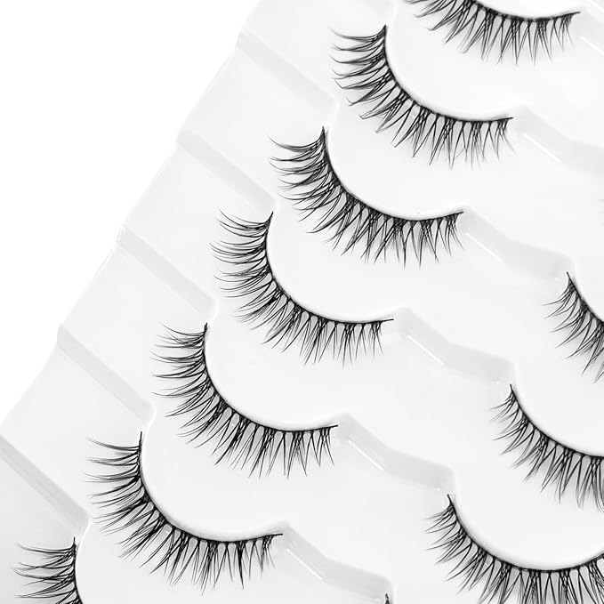 Short Natural Lashes Cat Eye Lashes NINGLASH False Eyelashes Natural Look Wispy Fake Eyelash 10mm Faux Lashes Strips 7 Pairs Lash Pack