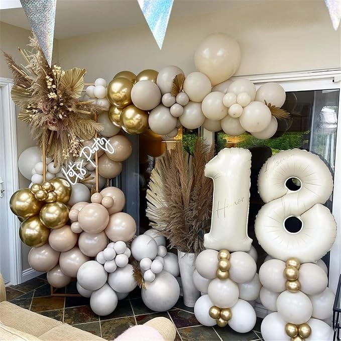 40 Inch Beige Large Numbers Balloons 3, Self Inflating Ivory White Digit 3 Helium Balloons for 3rd Girls, Cream Foil Mylar Number Balloons 0-9 for Women Birthday Party Anniversary Supplies Decorations