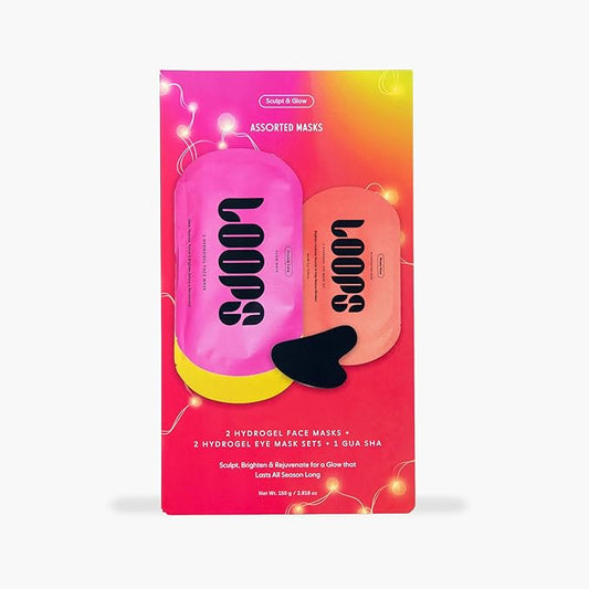 LOOPS Sculpt & Glow Set - Two Hydrogel Facemaks, Hydrogel Eye Mask, and Gua Sha