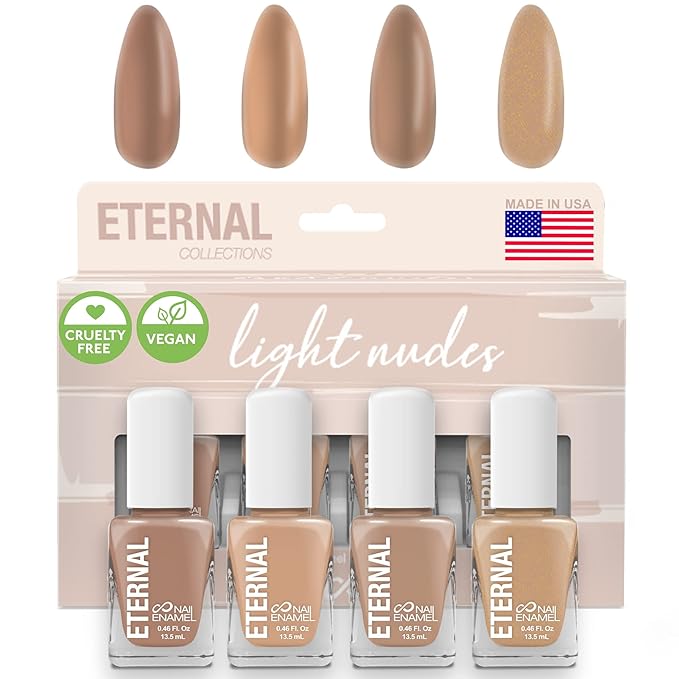 Eternal Nude Nail Polish Set for Women (LIGHT NUDES) - Brown Nail Polish Set for Girls | Lasting & Quick Dry Natural Nail Polish Kit for Home DIY Manicure& Pedicure | Made in USA, 13.5mL (Set of 4)