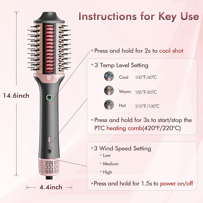 Blow Dryer Brush Hair Straightener: High Speed Hot Air Styler 110,000 RPM for Fast Drying Straightening Volumizing, One Step Volumizer with PTC Smoothing Comb Negative Ion for Silky Frizz-Free (Gold)