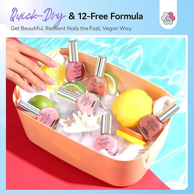 SAVILAND Color Artistry Pink Nail Polish Set: 6-Color Quick Dry Nail Polish Nude Shimmer Glitter Pearl Pink Fingernail Polish Set 12-Free Nail Lacquer DIY Modern Minimalist Gifts for Women